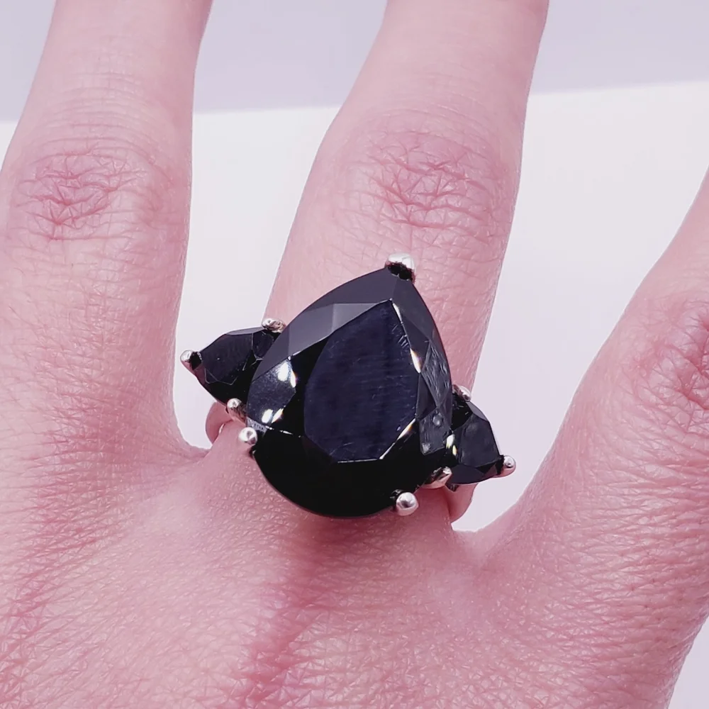 22 Carat Pear & Trillion Thai Black Spinel Platinum | 925 Sterling Silver Ring